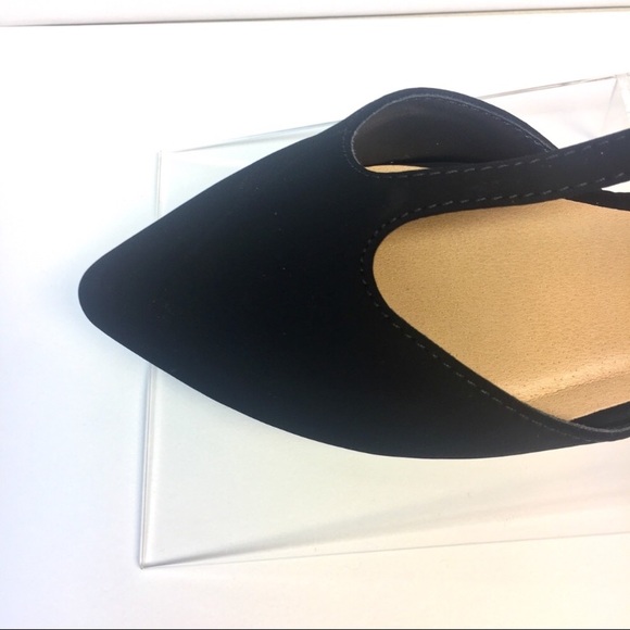 Last 2! Black T-Strap Flats Faux Suede Pointed Toe - Picture 5 of 8